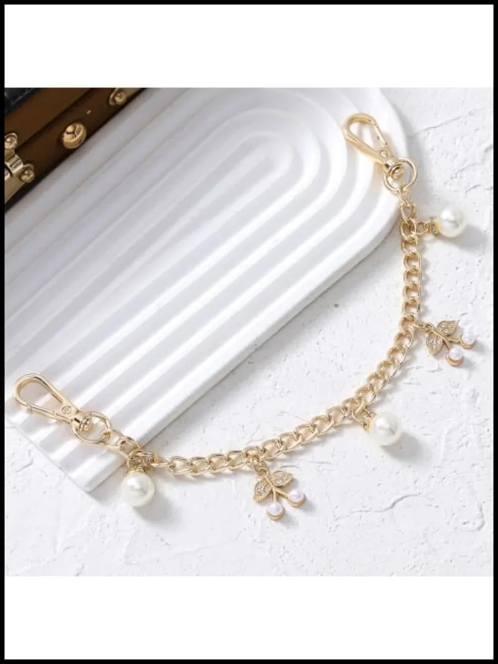 White Cherry Pearl Gold Bag Charm Extender Chain for Women